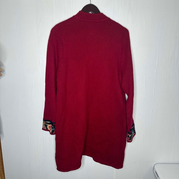 Koos of Course! Red Wool Silk Blend Open-Front Sweater Applique Sz Medium Women - Picture 6 of 10